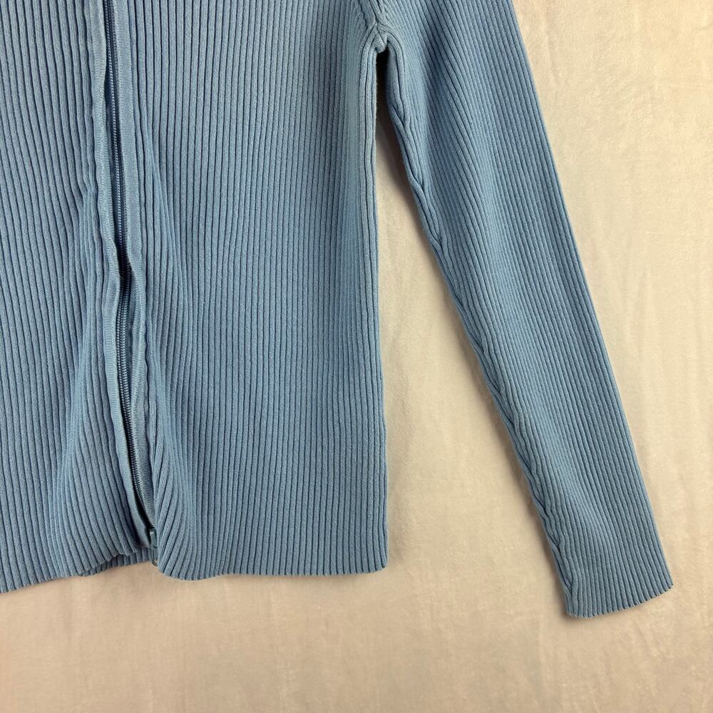 Y2K Jones New York Ribbed Slate Blue Full Zip Hooded Sweater Jacket Womens Large - Picture 3 of 9